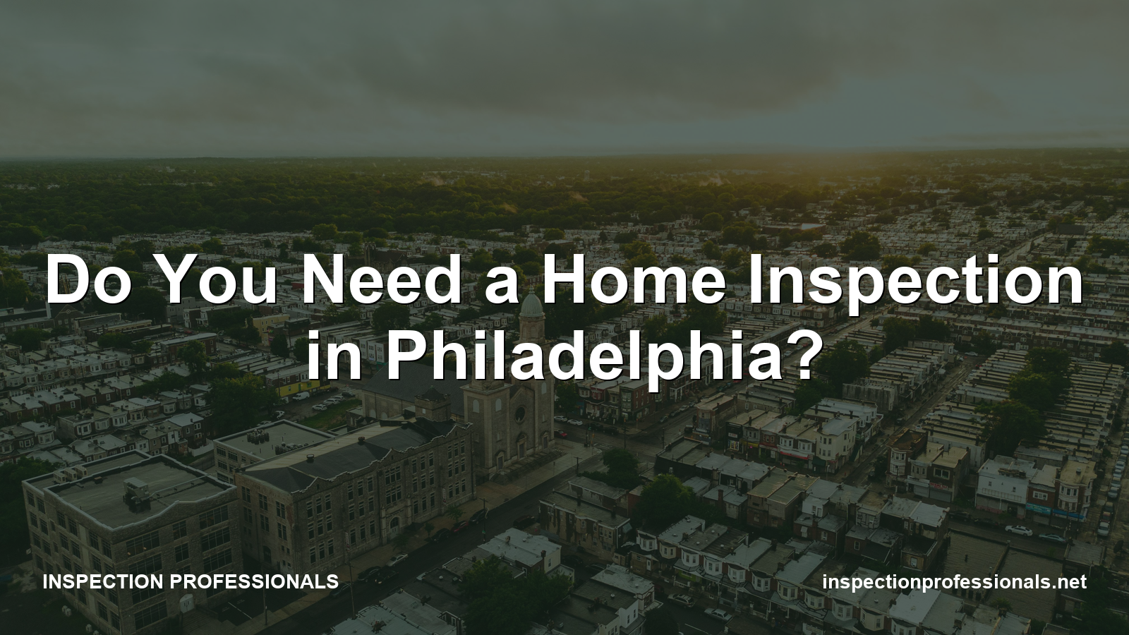 Aerial view of a Philadelphia neighborhood with brick row homes that may need a home inspection in Philadelphia